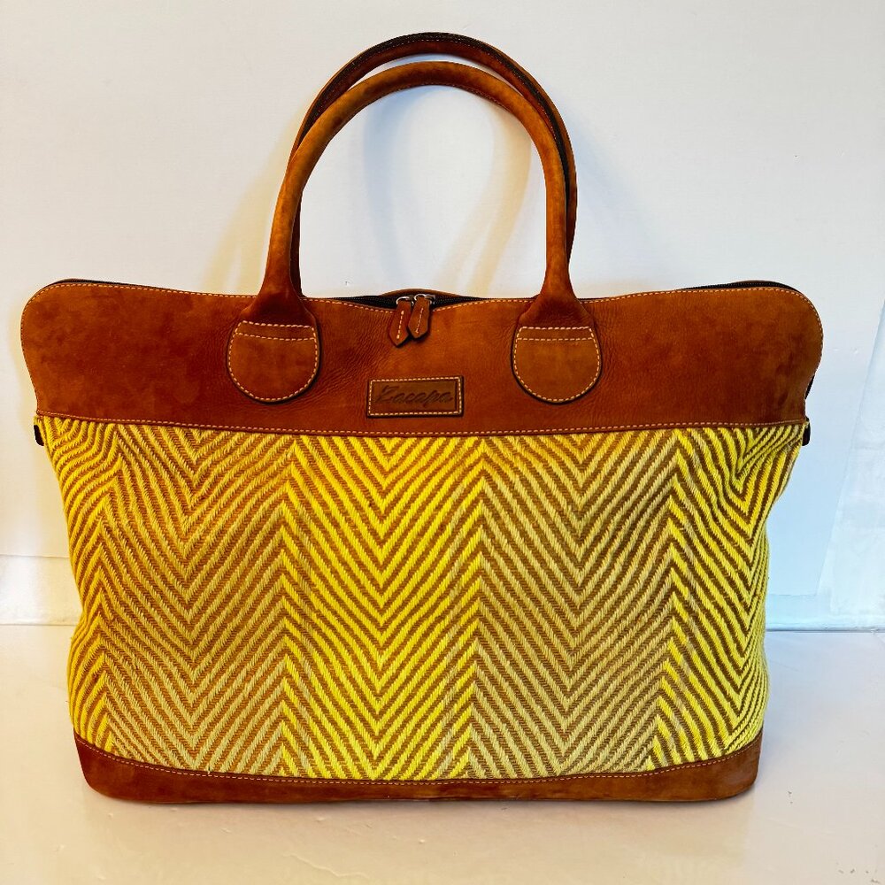 Zacapa Leather Tapestry Weekender Large Shoulder Travel  Tote Bag Rare Find